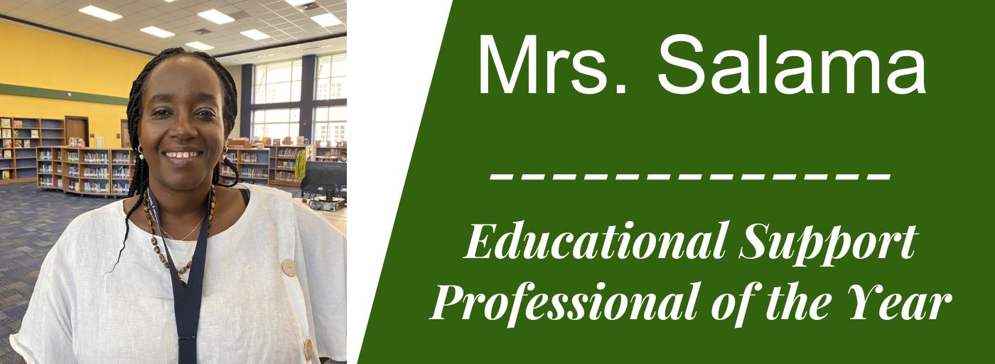 woman standing up and smiling; Mrs. Salama educational support professional of the year