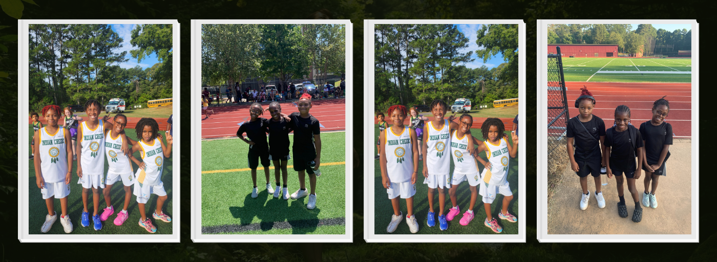 4 pictures of children on a track field; there is no text for this picture