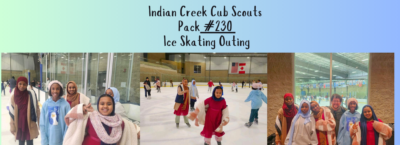 Indian Creek Cub Scouts Pack #230 Ice skating rink; 3 picture collage of young girls ice skating. 